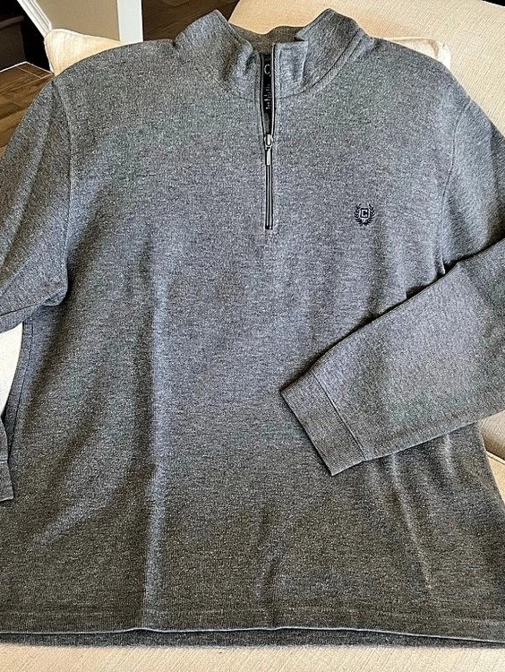CHAPS 100% Cotton 1/4 Zip Pullover Sweater Gray Large